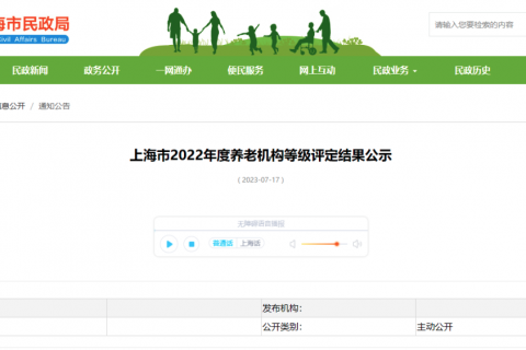 官方：上(shàng)海市2022年度養老機構等級評定結果公示（附名單）